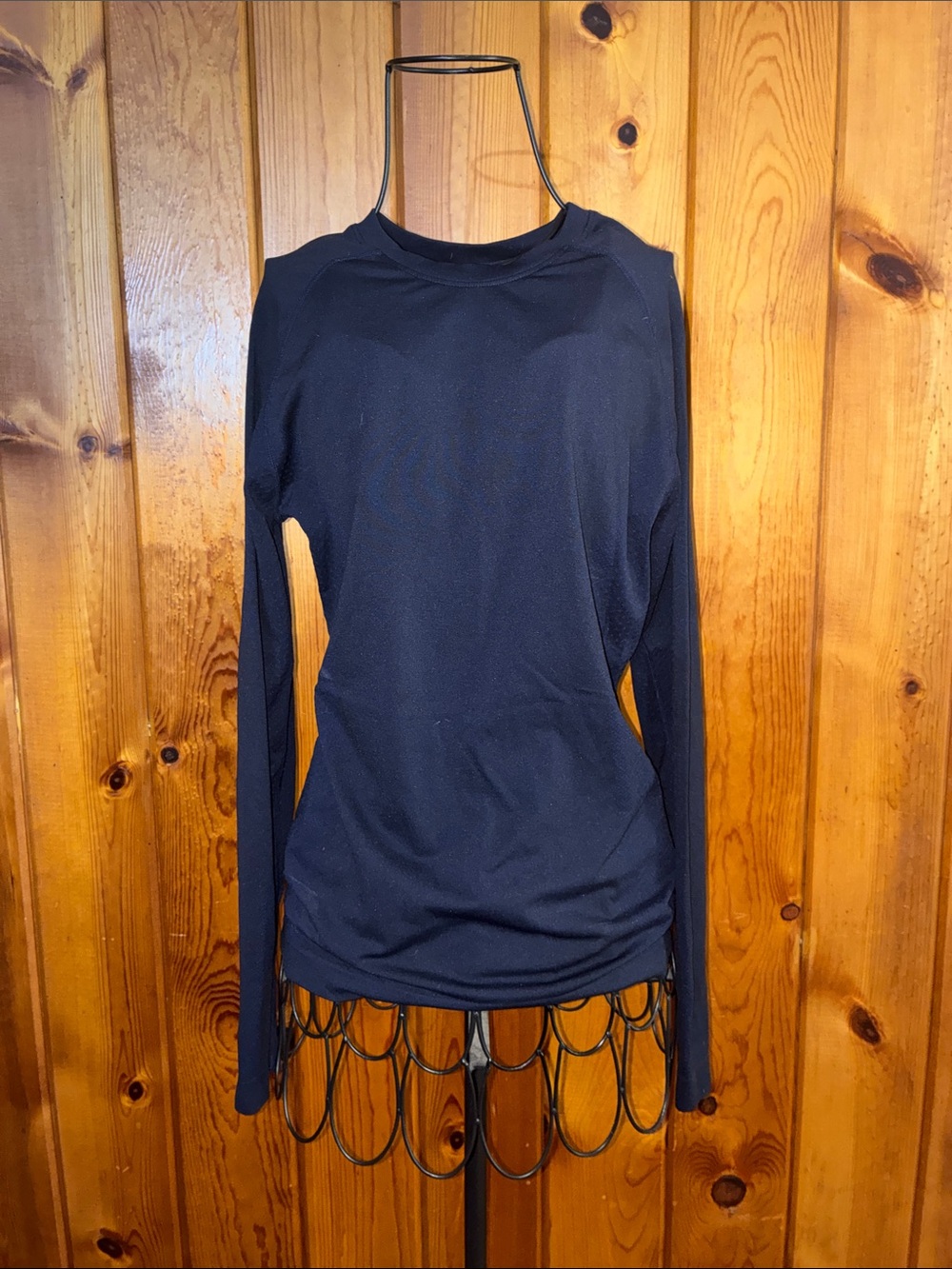 Figs Women's Long-Sleeve Crew in Navy small nurse scrubs workwear compression